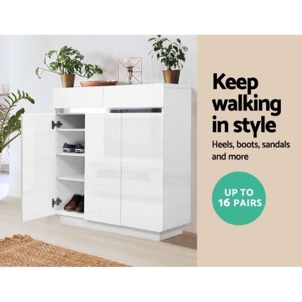 Artiss Shoe Cabinet Shoes Storage Rack High Gloss Organiser Drawer Cupboard Door - Image 3