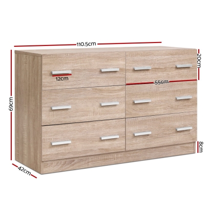 Artiss 6 Chest of Drawers Cabinet Dresser Table Tallboy Lowboy Storage Wood - Image 2