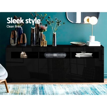 Artiss TV Cabinet Entertainment Unit Stand RGB LED Gloss Drawers 160cm Black - Image 3