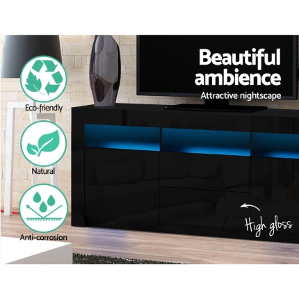 Artiss TV Cabinet Entertainment Unit Stand RGB LED Gloss Drawers 160cm Black - Image 4