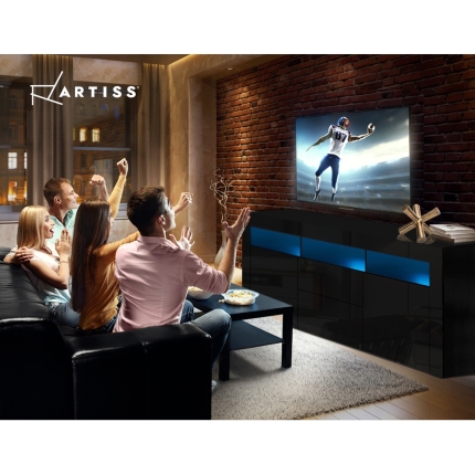Artiss TV Cabinet Entertainment Unit Stand RGB LED Gloss Drawers 160cm Black - Image 6