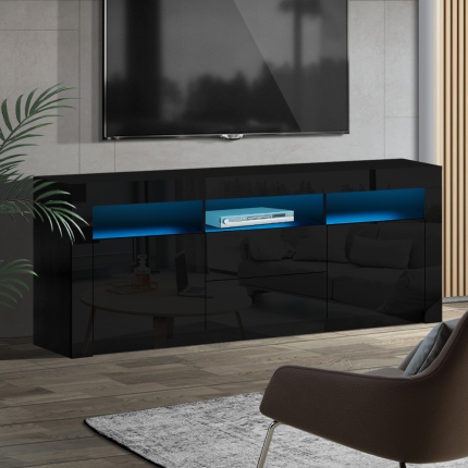 Artiss TV Cabinet Entertainment Unit Stand RGB LED Gloss Drawers 160cm Black - Image 7