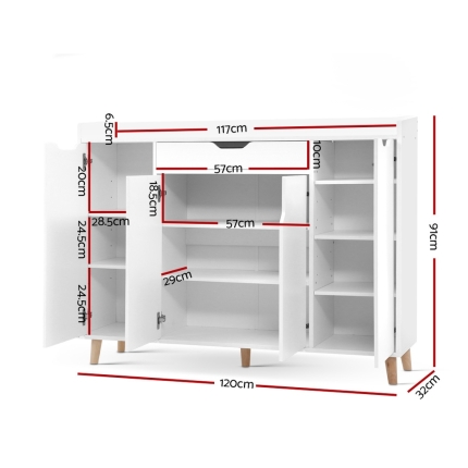 Artiss Shoe Cabinet Shoes Storage Rack 120cm Organiser White Drawer Cupboard - Image 2