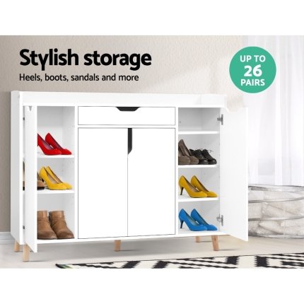 Artiss Shoe Cabinet Shoes Storage Rack 120cm Organiser White Drawer Cupboard - Image 3