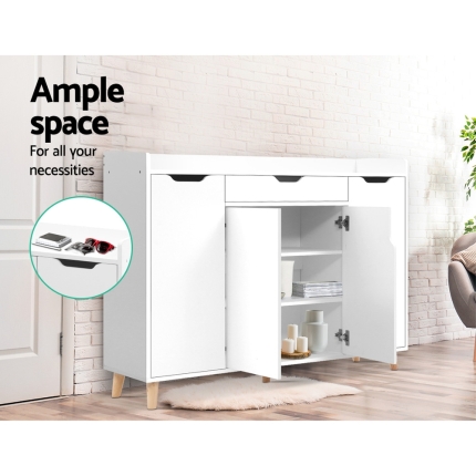 Artiss Shoe Cabinet Shoes Storage Rack 120cm Organiser White Drawer Cupboard - Image 6