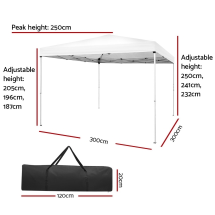 Instahut 3x3m Pop Up Gazebo Outdoor Marquee Tent Wedding Party Canopy White - Image 2