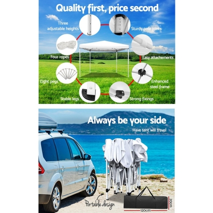 Instahut 3x3m Pop Up Gazebo Outdoor Marquee Tent Wedding Party Canopy White - Image 6