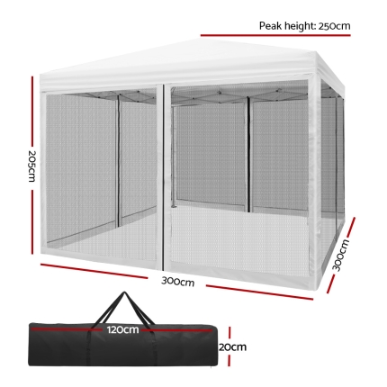 Instahut Gazebo Pop Up Marquee 3x3m Wedding Mesh Side Wall Outdoor Gazebos White - Image 2