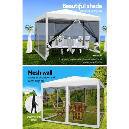 Instahut Gazebo Pop Up Marquee 3x3m Wedding Mesh Side Wall Outdoor Gazebos White - Image 6