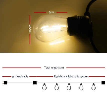 Jingle Jollys 41m LED Festoon String Lights 40 Bulbs Kits Wedding Party Christmas S14 - Image 2