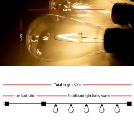 Jingle Jollys 60PCS LED Festoon String Lights Wedding Christmas Outdoor - Image 2