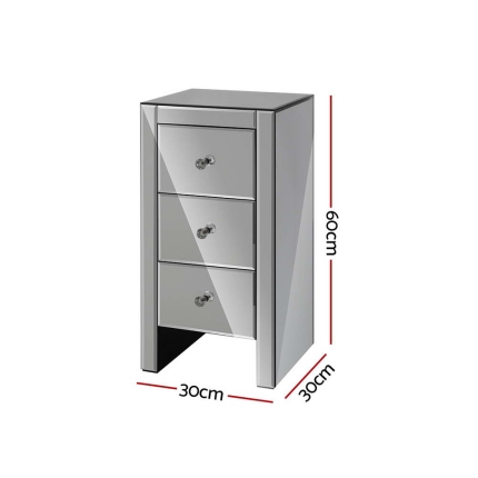 Artiss Mirrored Bedside Tables Drawers Crystal Chest Nightstand Glass Grey - Image 2