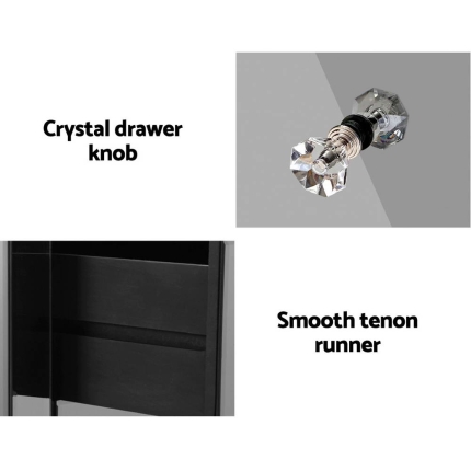 Artiss Mirrored Bedside Tables Drawers Crystal Chest Nightstand Glass Grey - Image 4