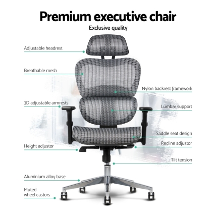 Artiss Office Chair Computer Gaming Chair Mesh Net Seat Grey - Image 3