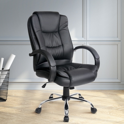 Executive PU Leather Office Desk Computer Chair - Black - Image 7
