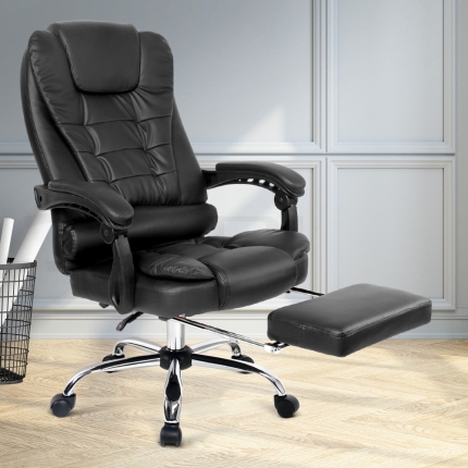 PU Leather Reclining Chair with Footrest - Black - Image 7