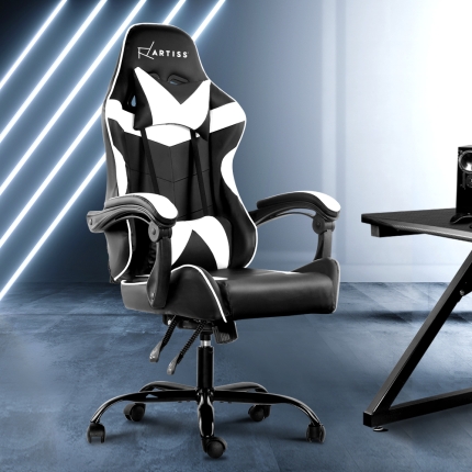 Artiss Gaming Office Chairs Computer Seating Racing Recliner Racer Black White - Image 7