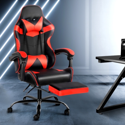 Artiss Gaming Office Chairs Computer Seating Racing Recliner Footrest Black Red - Image 8