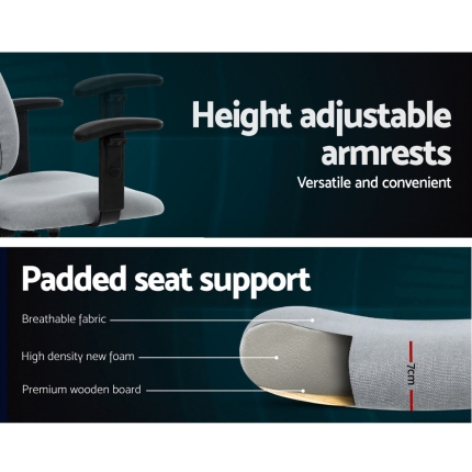 Artiss Office Chair Veer Drafting Stool Fabric Chairs Adjustable Armrest Grey - Image 5
