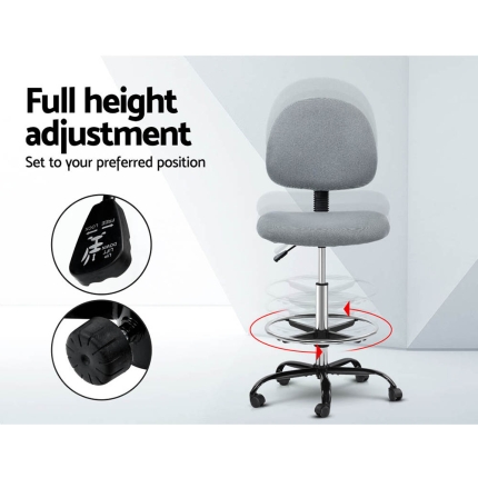 Artiss Office Chair Veer Drafting Stool Fabric Chairs Grey - Image 5