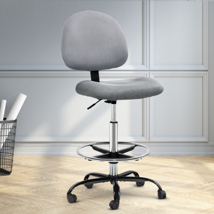 Artiss Office Chair Veer Drafting Stool Fabric Chairs Grey - Image 7