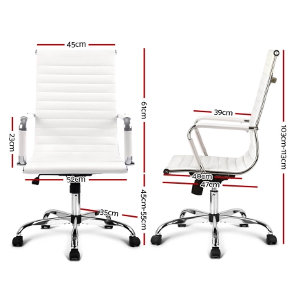 Artiss Eames Replica Office Chairs PU Leather Executive Work Computer Seat White - Image 2
