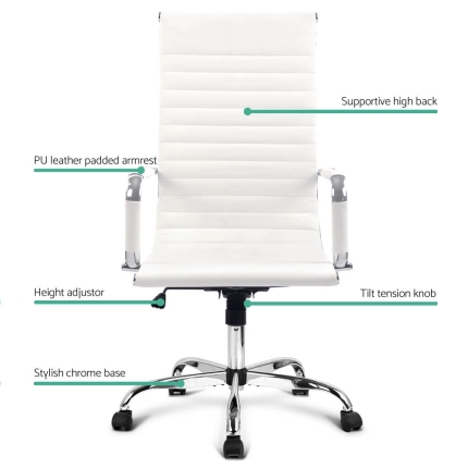 Artiss Eames Replica Office Chairs PU Leather Executive Work Computer Seat White - Image 3