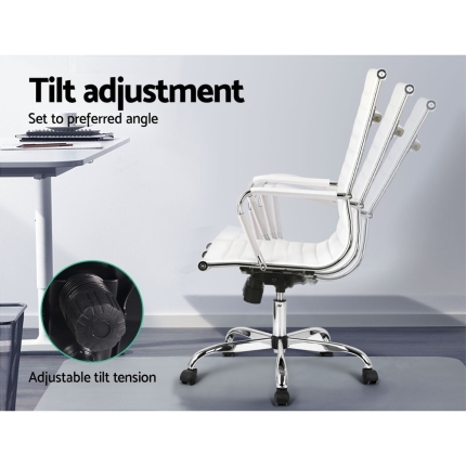 Artiss Eames Replica Office Chairs PU Leather Executive Work Computer Seat White - Image 4