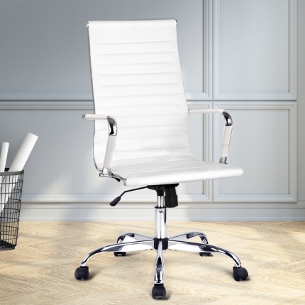 Artiss Eames Replica Office Chairs PU Leather Executive Work Computer Seat White - Image 7