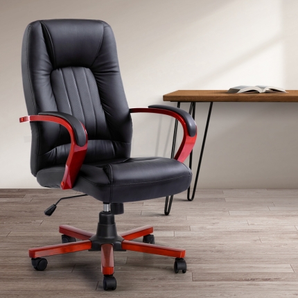 Artiss Executive Wooden Office Chair Wood Computer Chairs Leather Seat Semper - Image 8