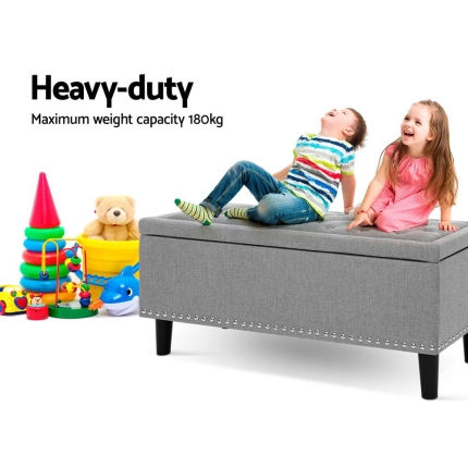 Artiss Storage Ottoman Blanket Box Linen Fabric Chest Foot Stool Toy Bench Grey - Image 3