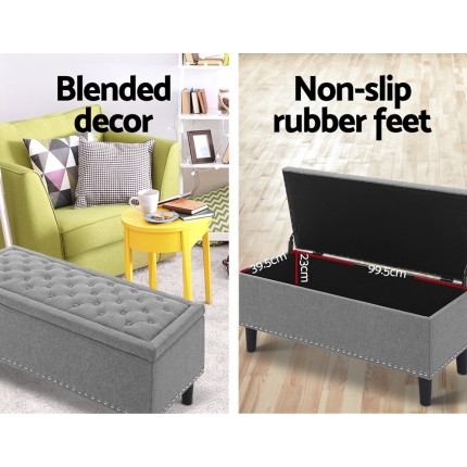 Artiss Storage Ottoman Blanket Box Linen Fabric Chest Foot Stool Toy Bench Grey - Image 4