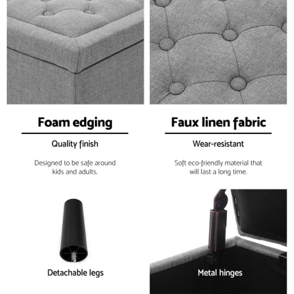 Artiss Storage Ottoman Blanket Box Linen Fabric Chest Foot Stool Toy Bench Grey - Image 5
