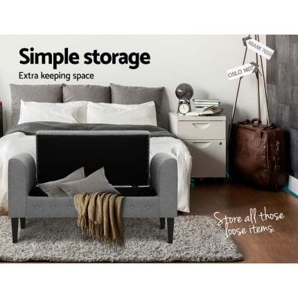 Artiss Storage Ottoman Blanket Box Linen Fabric Bed Foot Stool Chest Toy Bench - Image 6