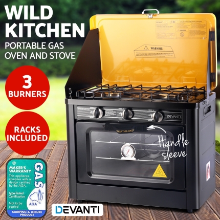 Devanti 3 Burner Portable Oven - Black & Yellow - Image 3