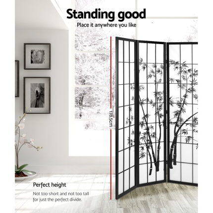 Artiss 3 Panel Room Divider Screen Privacy Dividers Pine Wood Stand Shoji Bamboo Black White - Image 4