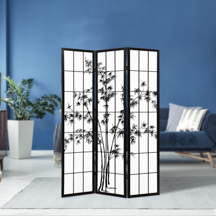 Artiss 3 Panel Room Divider Screen Privacy Dividers Pine Wood Stand Shoji Bamboo Black White - Image 7