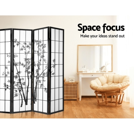 Artiss 4 Panel Room Divider Screen Privacy Dividers Pine Wood Stand Shoji Bamboo Black White - Image 6