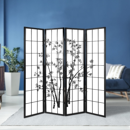 Artiss 4 Panel Room Divider Screen Privacy Dividers Pine Wood Stand Shoji Bamboo Black White - Image 7
