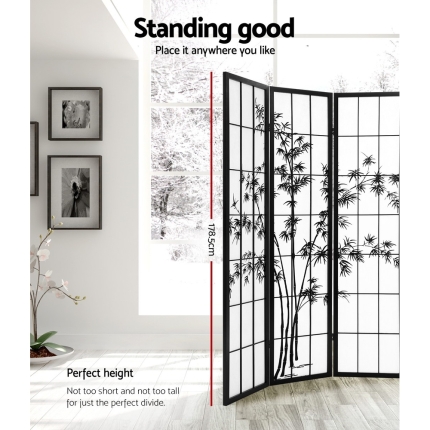 Artiss 8 Panel Room Divider Screen Privacy Dividers Pine Wood Stand Shoji Bamboo Black White - Image 4