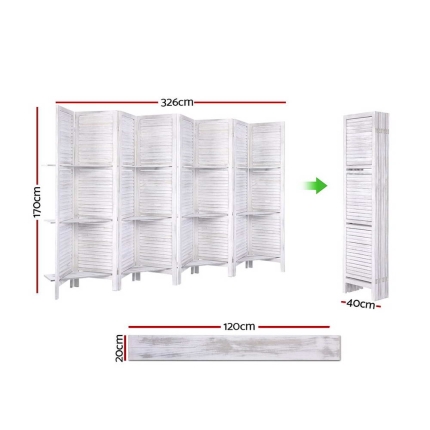 Artiss Room Divider Screen 8 Panel Privacy Foldable Dividers Timber Stand Shelf - Image 2