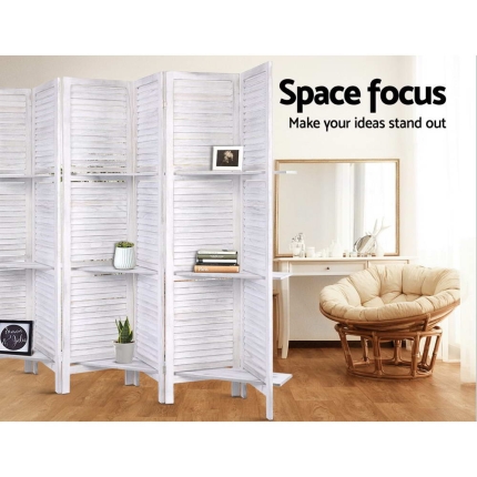 Artiss Room Divider Screen 8 Panel Privacy Foldable Dividers Timber Stand Shelf - Image 4