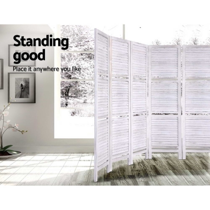 Artiss Room Divider Screen 8 Panel Privacy Foldable Dividers Timber Stand Shelf - Image 5