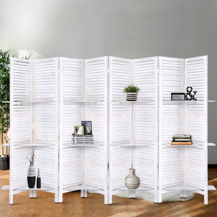 Artiss Room Divider Screen 8 Panel Privacy Foldable Dividers Timber Stand Shelf - Image 7