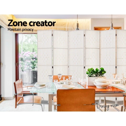Artiss 6 Panel Room Divider Privacy Screen Rattan Timber Fold Woven Stand White - Image 5