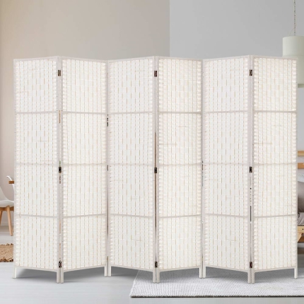 Artiss 6 Panel Room Divider Privacy Screen Rattan Timber Fold Woven Stand White - Image 7