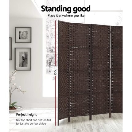 Artiss Room Divider 8 Panel Dividers Privacy Screen Rattan Wooden Stand Brown - Image 3