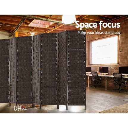 Artiss Room Divider 8 Panel Dividers Privacy Screen Rattan Wooden Stand Brown - Image 4