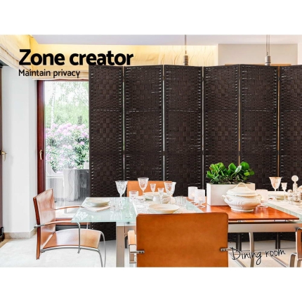 Artiss Room Divider 8 Panel Dividers Privacy Screen Rattan Wooden Stand Brown - Image 5