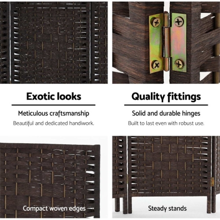 Artiss Room Divider 8 Panel Dividers Privacy Screen Rattan Wooden Stand Brown - Image 6